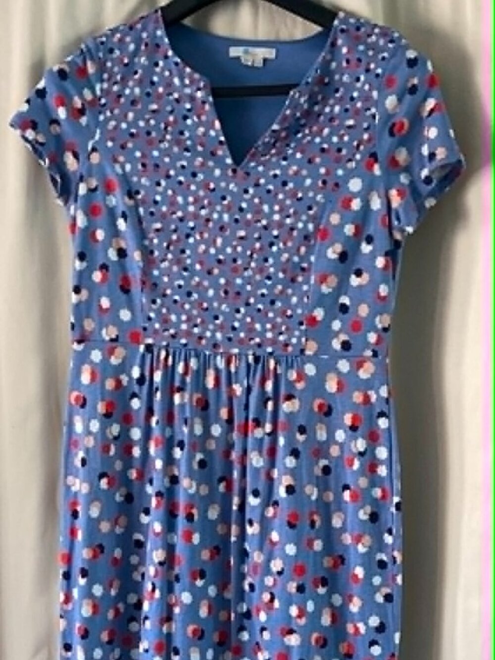 Boden Blue Dot Fit & Flare Dress Size 10L Summer Cottage Core